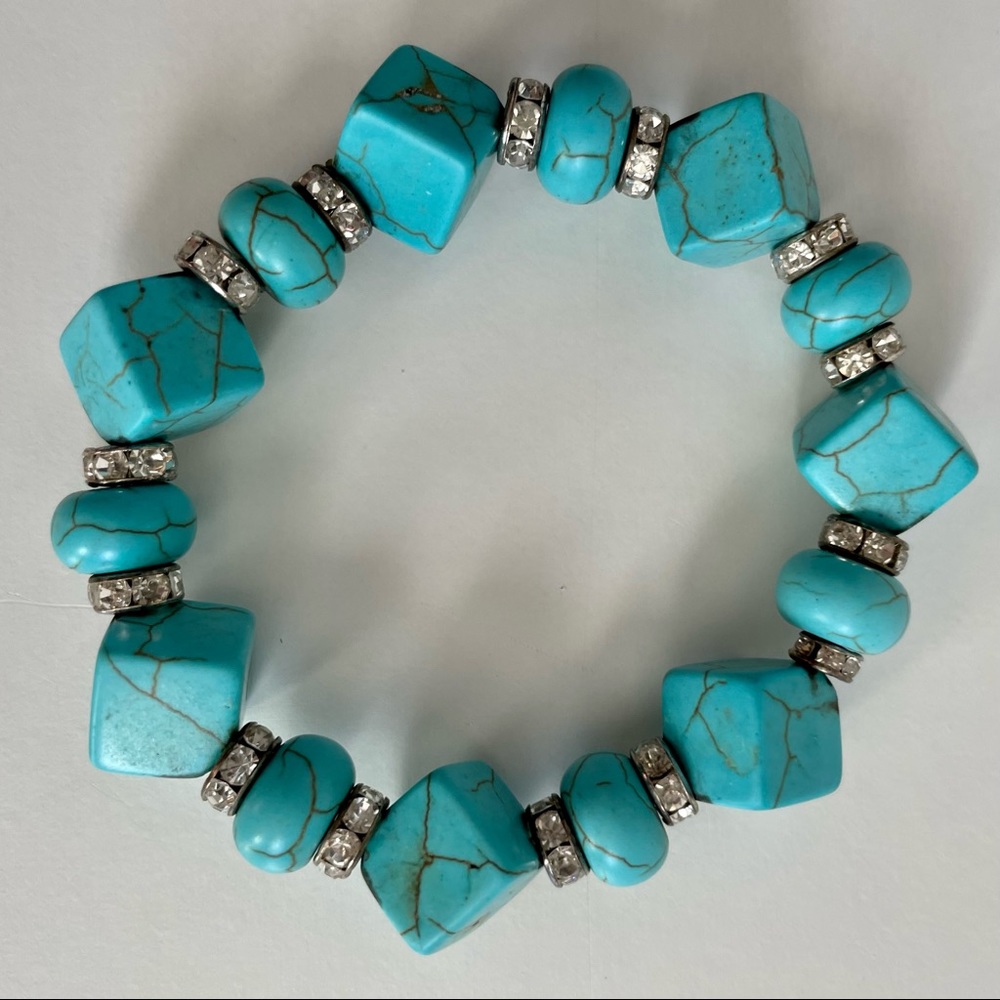 Genuine Turquoise/Swarovski Elements Crystal Stre… - image 1